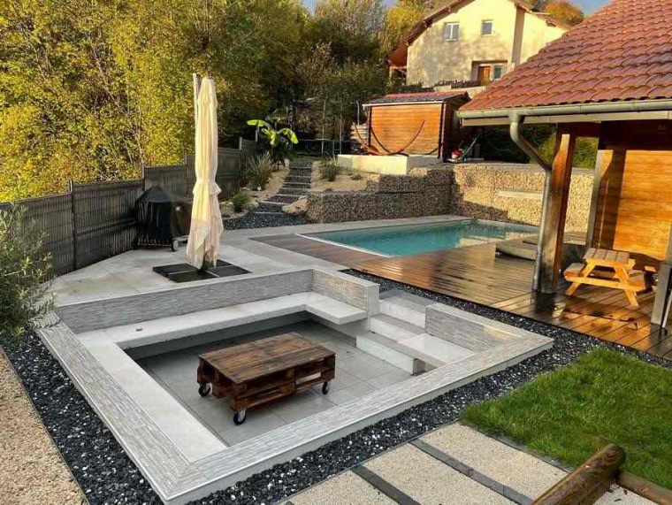 Réalisation piscine béton revêtement PVC armé et sont aménagement, Scionzier, Garden Art
