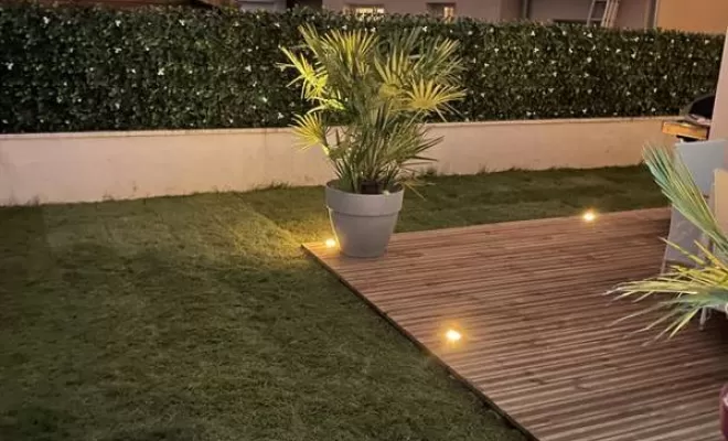 Aménagement de petite piscine privée avec éclairage extérieur, Scionzier, Garden Art
